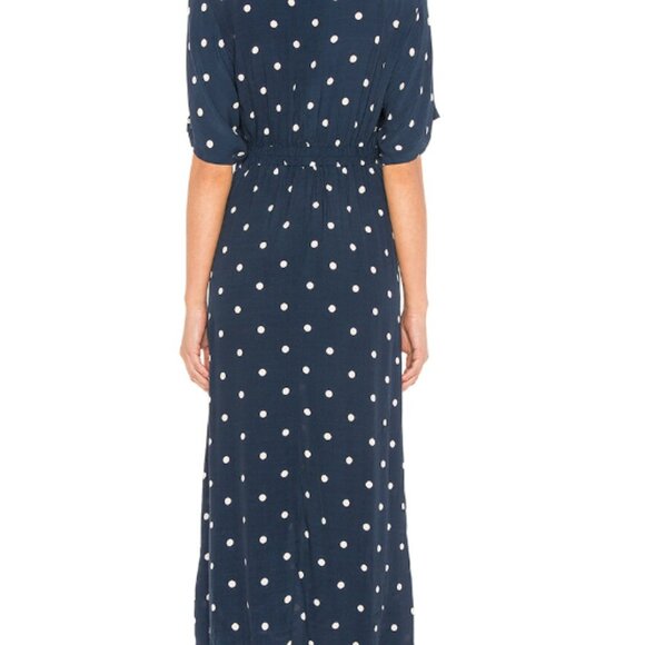 FAITHFULL THE BRAND REVOLVE Magda Midi Dress in Vintage Blue Ronja Polka Dot - M - Picture 2 of 6